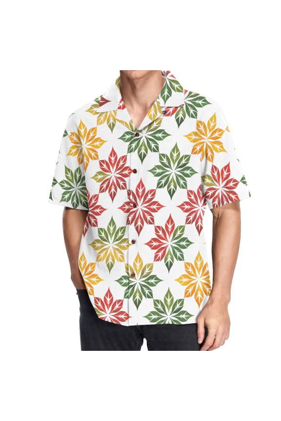 Men's Hawaiian Shirt Artistic Poinsettia Flower Short Sleeve Casual Button Down Shirts 2XL