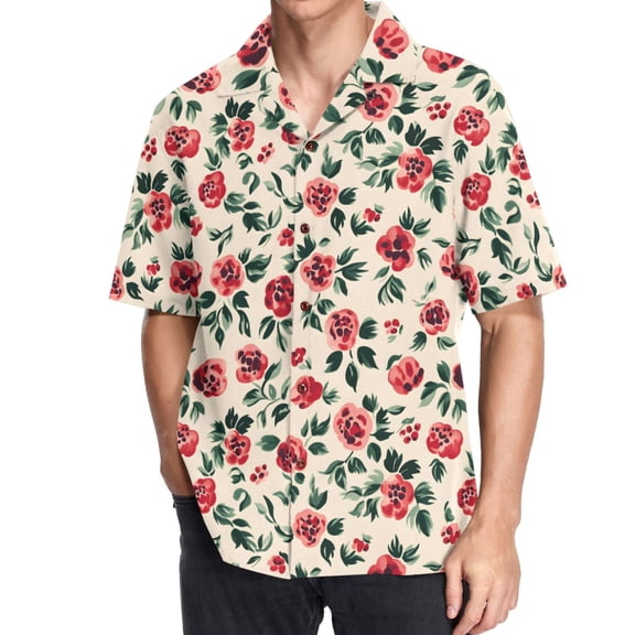 joogoo Men's Hawaiian Shirt Artistic Rose Flowers Short Sleeve Casual Button Down Shirts M