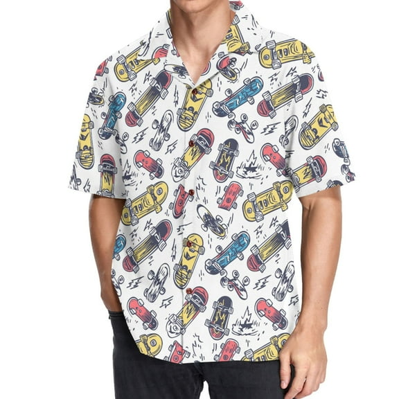joogoo Men's Hawaiian Shirt Artistic Skateboard Short Sleeve Casual Button Down Shirts XL