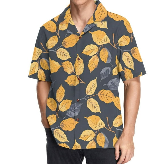 joogoo Men's Hawaiian Shirt Autumn Leaves Short Sleeve Casual Button Down Shirts 3XL