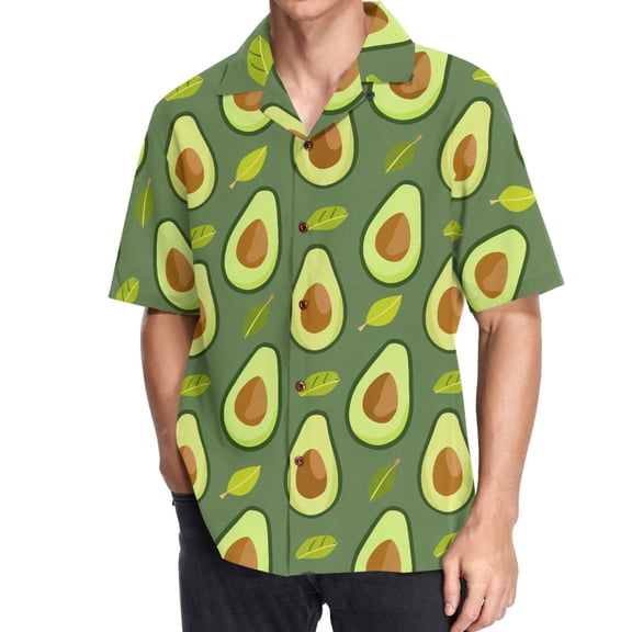 joogoo Men's Hawaiian Shirt Avocado Print Short Sleeve Casual Button Down Shirts S