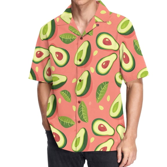 joogoo Men's Hawaiian Shirt Avocado on Pink Short Sleeve Casual Button Down Shirts S