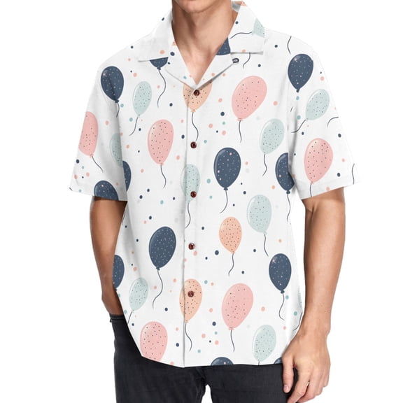 joogoo Men's Hawaiian Shirt Balloons Polka Dot Short Sleeve Casual Button Down Shirts M
