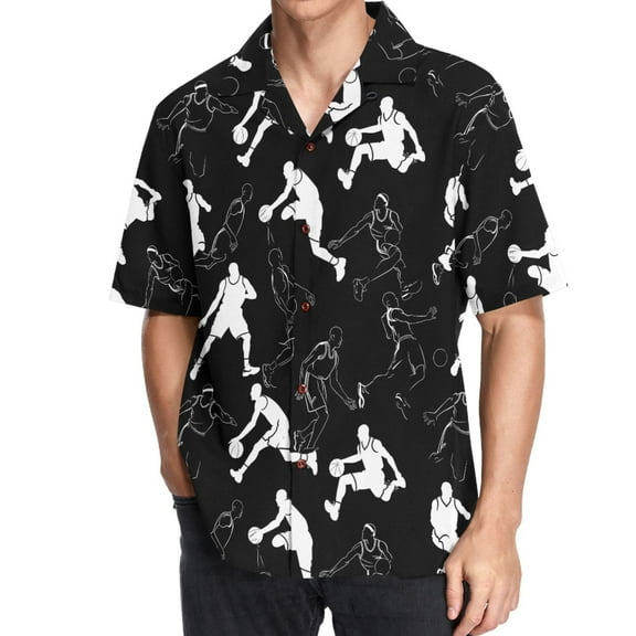 joogoo Men's Hawaiian Shirt Basketball Players Short Sleeve Casual Button Down Shirts 2XL