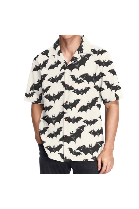 Men's Hawaiian Shirt Bats Halloween Short Sleeve Casual Button Down Shirts L