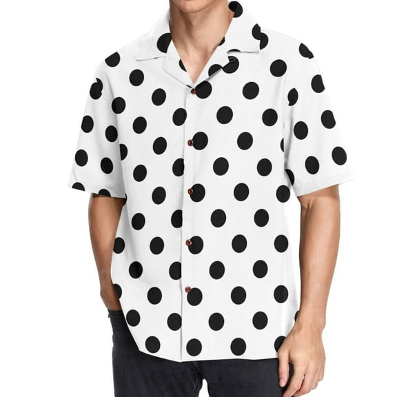 joogoo Men's Hawaiian Shirt Black Polka Dots Short Sleeve Casual Button Down Shirts 3XL
