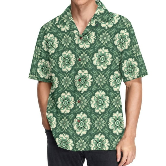 joogoo Men's Hawaiian Shirt Boho Art Flowers Short Sleeve Casual Button Down Shirts 3XL