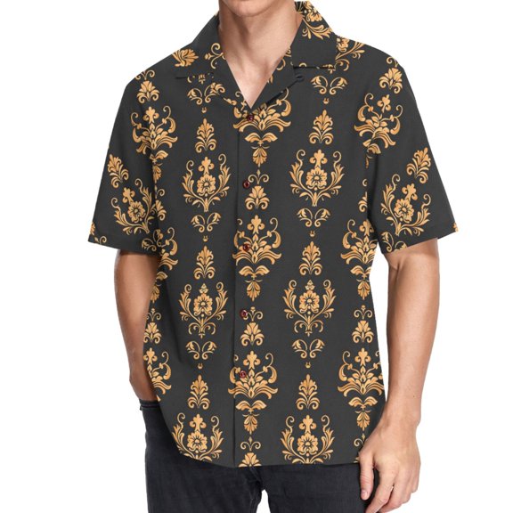 joogoo Men's Hawaiian Shirt Boho Flower Short Sleeve Casual Button Down Shirts 2XL