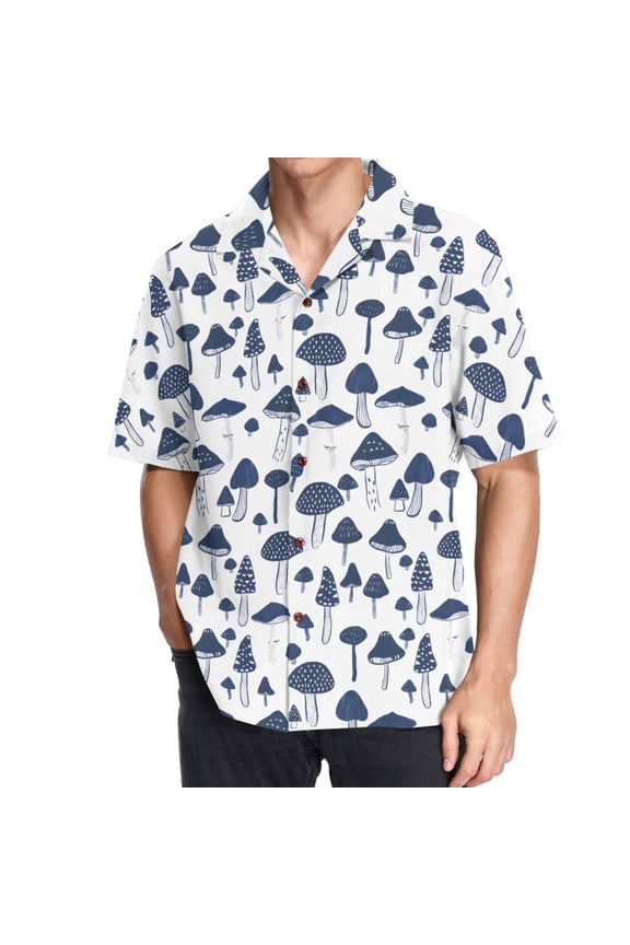 Men's Hawaiian Shirt Boho Mushrooms Short Sleeve Casual Button Down Shirts S