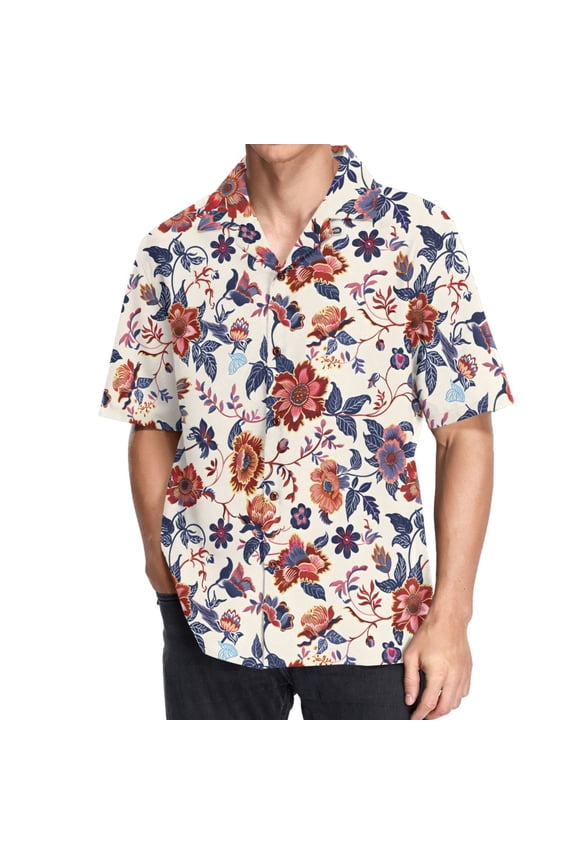 Men's Hawaiian Shirt Boho Wild Flowers Short Sleeve Casual Button Down Shirts XL