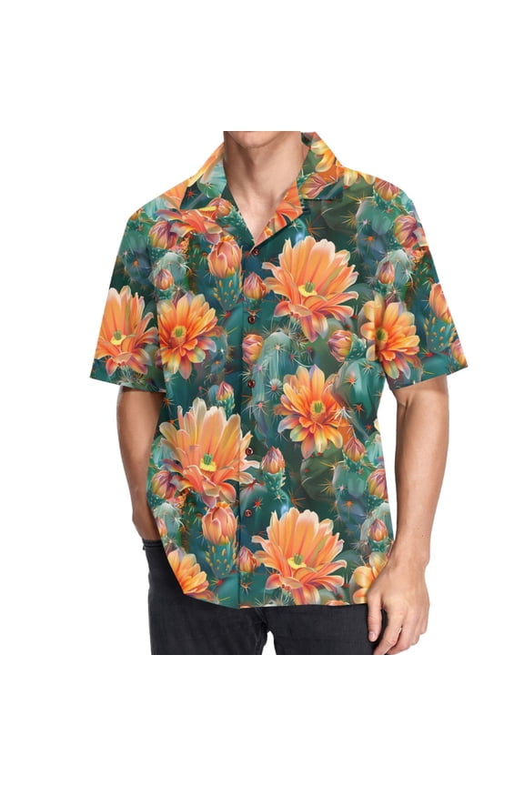 Men's Hawaiian Shirt Cactus Flowers Short Sleeve Casual Button Down Shirts 3XL