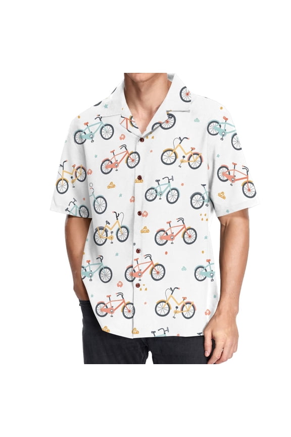 Men's Hawaiian Shirt Cartoon Bike Short Sleeve Casual Button Down Shirts L
