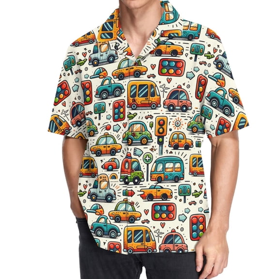 joogoo Men's Hawaiian Shirt Cartoon Cars Short Sleeve Casual Button Down Shirts 2XL
