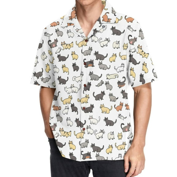 joogoo Men's Hawaiian Shirt Cat Pattern Short Sleeve Casual Button Down Shirts S