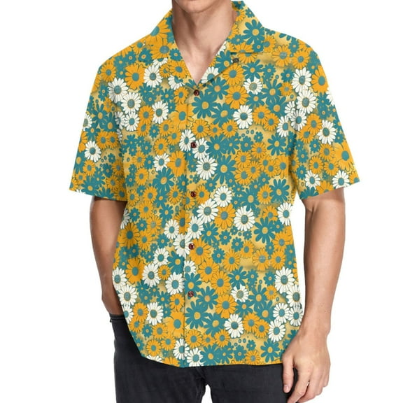 joogoo Men's Hawaiian Shirt Chrysanthemum Flowers Short Sleeve Casual Button Down Shirts 3XL