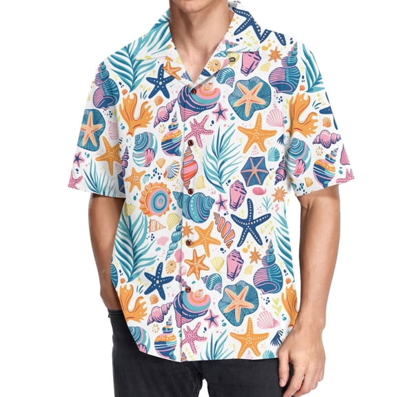 joogoo Men's Hawaiian Shirt Conch Starfish Short Sleeve Casual Button Down Shirts 2XL