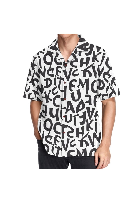Men's Hawaiian Shirt Cute Alphabets Short Sleeve Casual Button Down Shirts 3XL