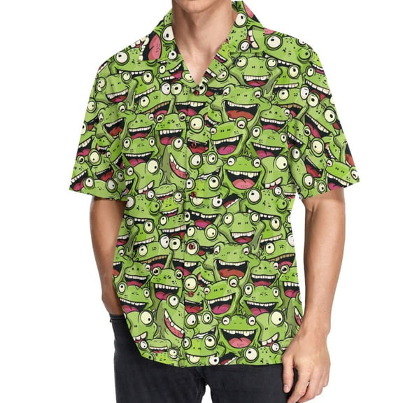joogoo Men's Hawaiian Shirt Cute Doodle Frog Short Sleeve Casual Button Down Shirts 2XL