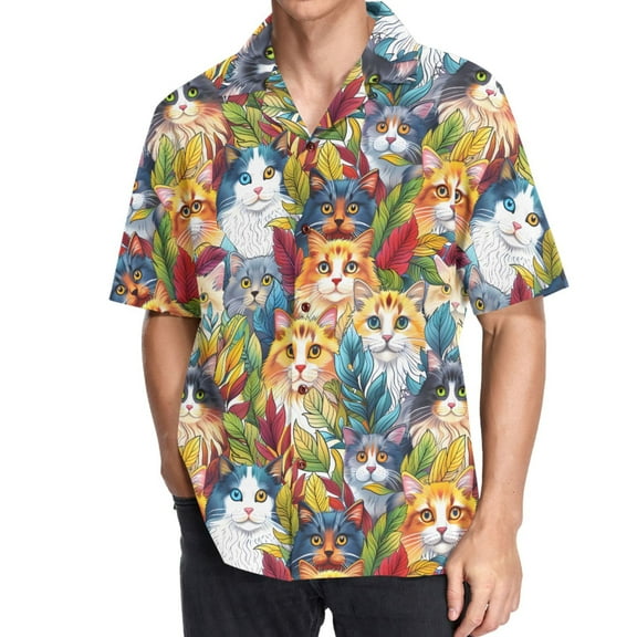 joogoo Men's Hawaiian Shirt Cute Lovely Cat Short Sleeve Casual Button Down Shirts S