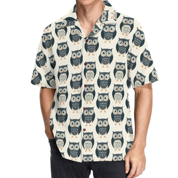 joogoo Men's Hawaiian Shirt Cute Owls Short Sleeve Casual Button Down Shirts M