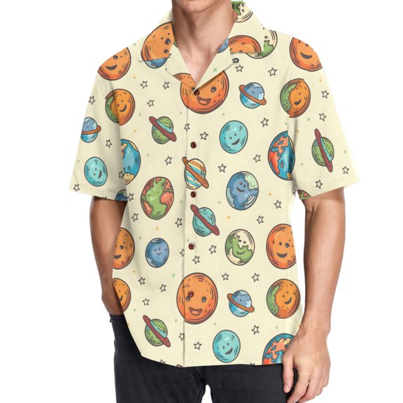 joogoo Men's Hawaiian Shirt Cute Spaceship Short Sleeve Casual Button Down Shirts 2XL