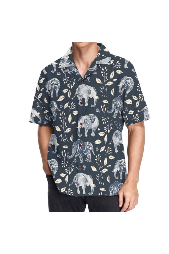 Men's Hawaiian Shirt Elephant Boho Style Short Sleeve Casual Button Down Shirts L