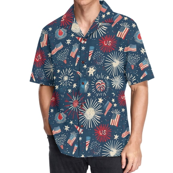 joogoo Men's Hawaiian Shirt Flags Stars Short Sleeve Casual Button Down Shirts 2XL