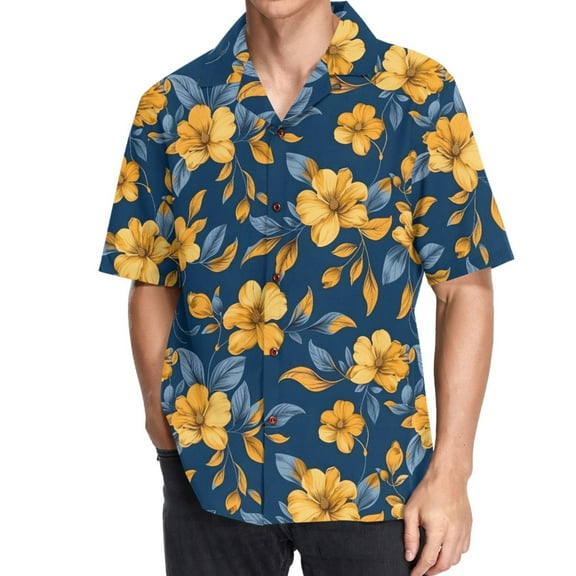 joogoo Men's Hawaiian Shirt Floral with Leaves Short Sleeve Casual Button Down Shirts L