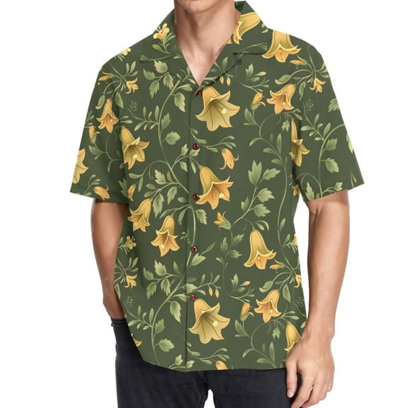 joogoo Men's Hawaiian Shirt Flowers and Green Leaves Short Sleeve Casual Button Down Shirts XL