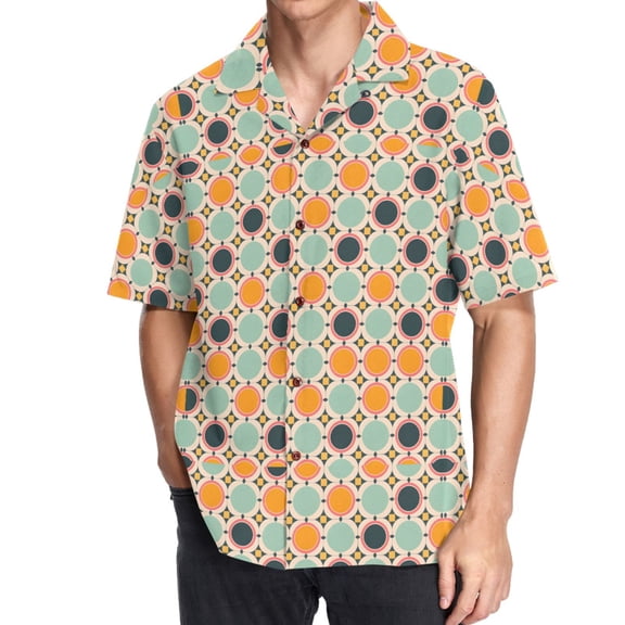joogoo Men's Hawaiian Shirt Geometry Circle Print Short Sleeve Casual Button Down Shirts S