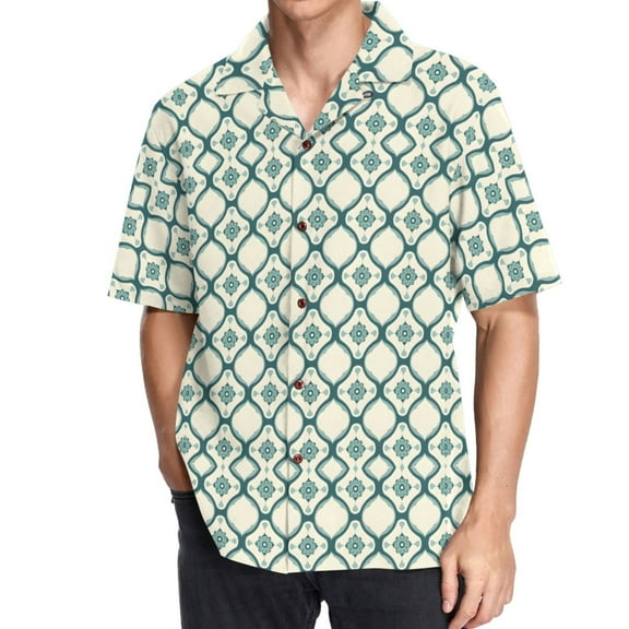 joogoo Men's Hawaiian Shirt Geometry Pattern Flower Short Sleeve Casual Button Down Shirts S