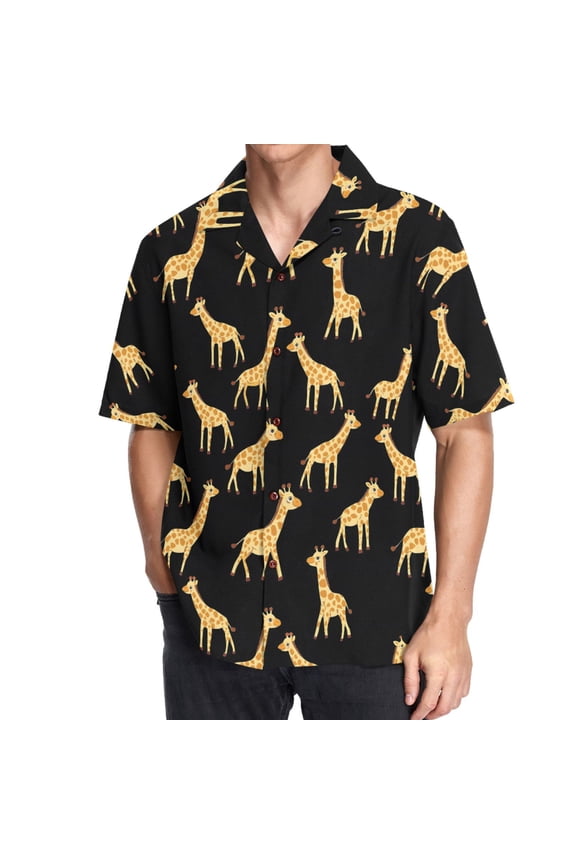 Men's Hawaiian Shirt Giraffes Pattern Short Sleeve Casual Button Down Shirts L