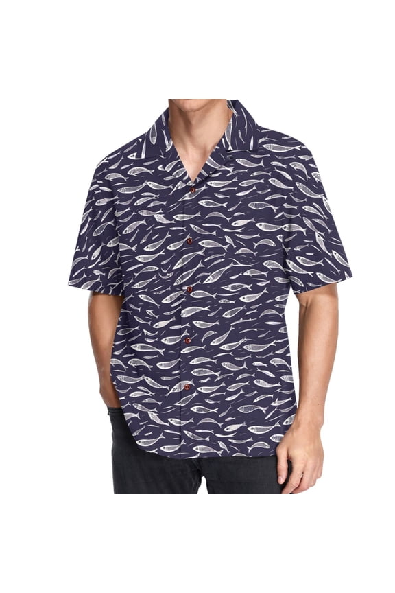 Men's Hawaiian Shirt Group Of Fish Short Sleeve Casual Button Down Shirts L