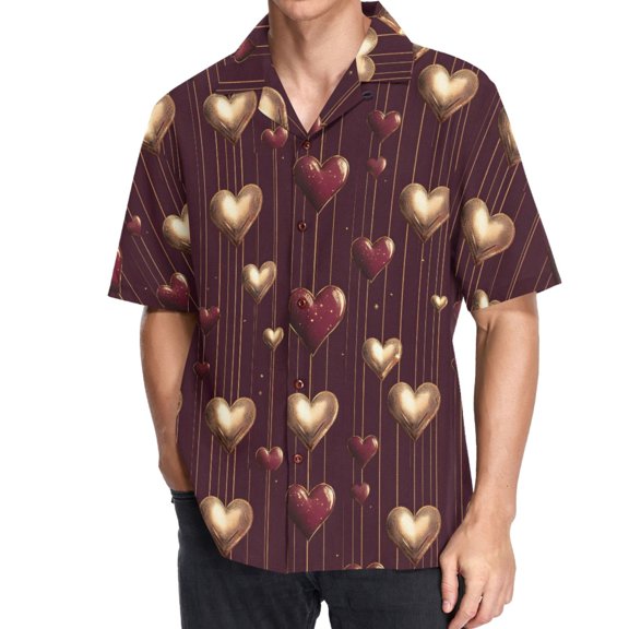 joogoo Men's Hawaiian Shirt Heaart Valentine's Day Short Sleeve Casual Button Down Shirts 3XL