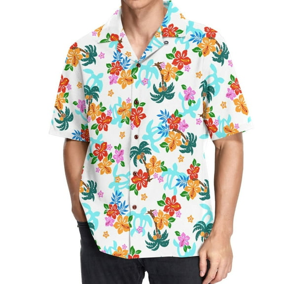 joogoo Men's Hawaiian Shirt Hibiscus Flowers Short Sleeve Casual Button Down Shirts XL