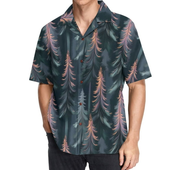 joogoo Men's Hawaiian Shirt Holographic Forest Pattern Short Sleeve Casual Button Down Shirts M