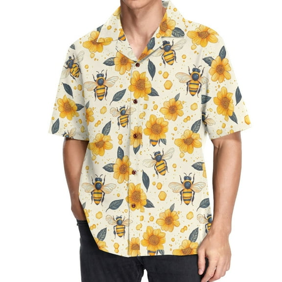 joogoo Men's Hawaiian Shirt Honey Sunflowers Short Sleeve Casual Button Down Shirts 3XL