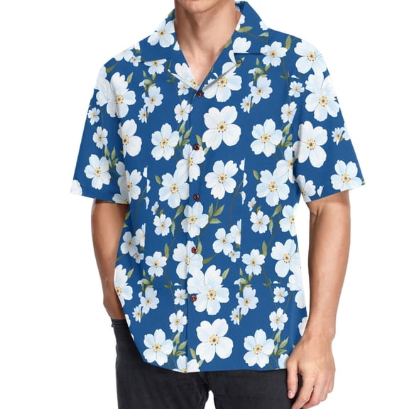 joogoo Men's Hawaiian Shirt Jasmine Flower Short Sleeve Casual Button Down Shirts 2XL