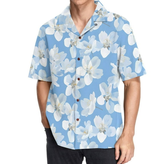 joogoo Men's Hawaiian Shirt Jasmine Flower Short Sleeve Casual Button Down Shirts XL