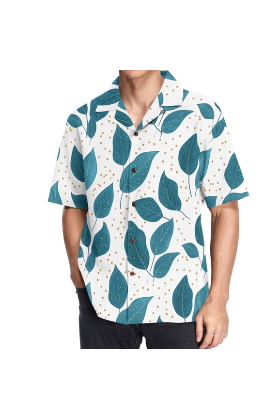 Men's Hawaiian Shirt Leaves Polka Dots Short Sleeve Casual Button Down Shirts L