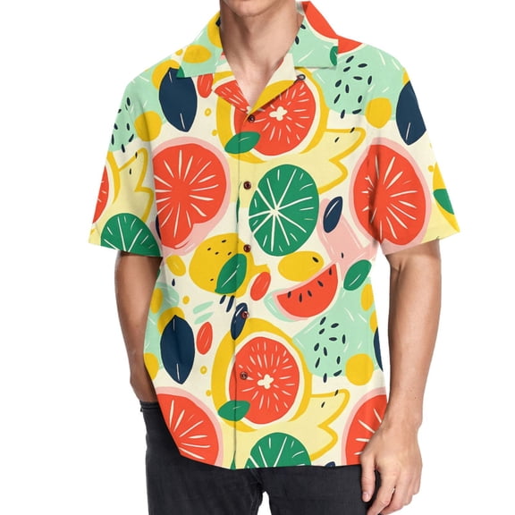 joogoo Men's Hawaiian Shirt Lemons and Oranges Short Sleeve Casual Button Down Shirts S