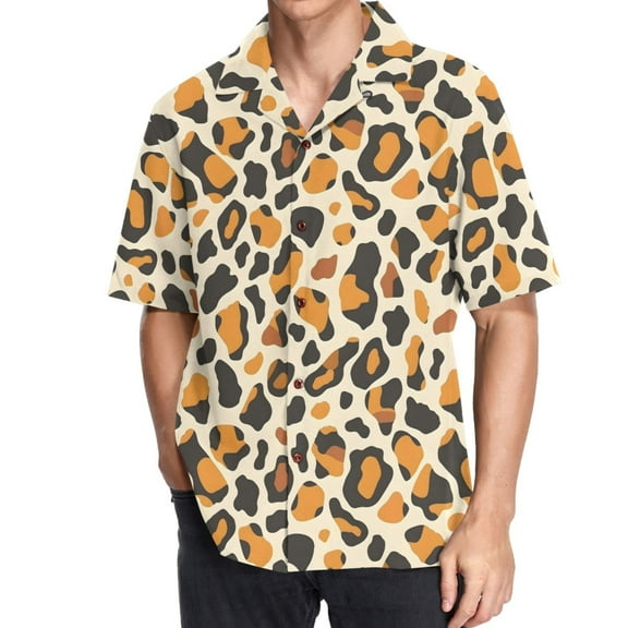 joogoo Men's Hawaiian Shirt Leopard Print Short Sleeve Casual Button Down Shirts S