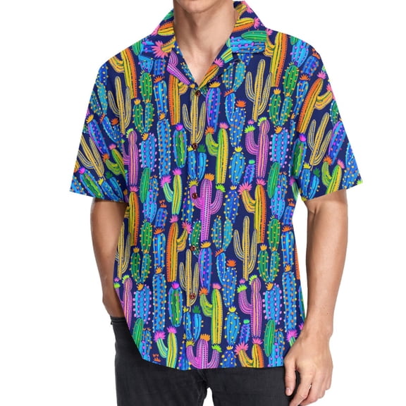 joogoo Men's Hawaiian Shirt Magic Cactus Short Sleeve Casual Button Down Shirts 3XL