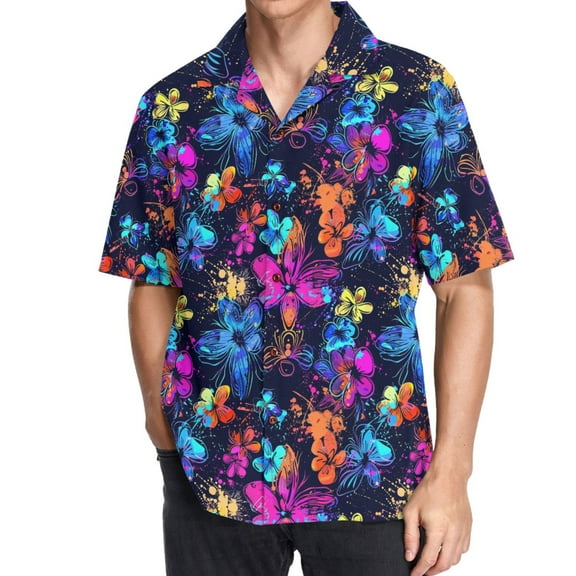 joogoo Men's Hawaiian Shirt Magic Flower Short Sleeve Casual Button Down Shirts XL
