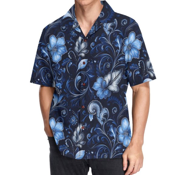 joogoo Men's Hawaiian Shirt Paisley Floral Short Sleeve Casual Button Down Shirts 2XL