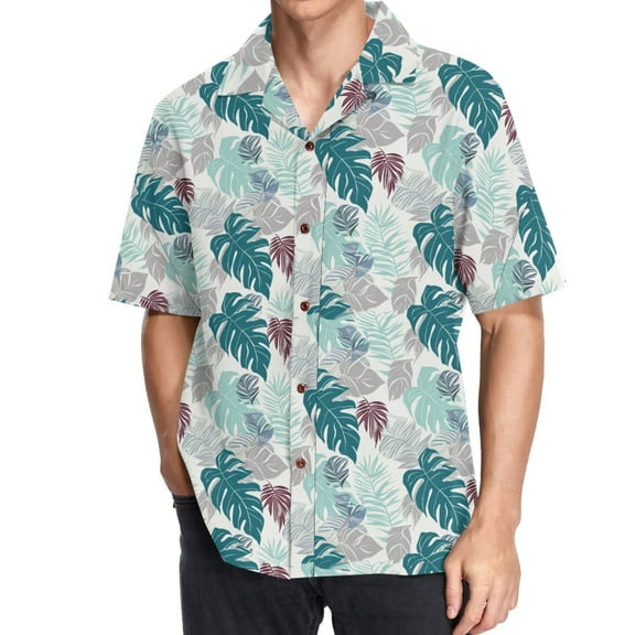 joogoo Men's Hawaiian Shirt Palm Leaves Short Sleeve Casual Button Down Shirts L