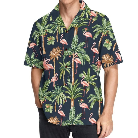 joogoo Men's Hawaiian Shirt Palm Tree Flamingo Short Sleeve Casual Button Down Shirts XL