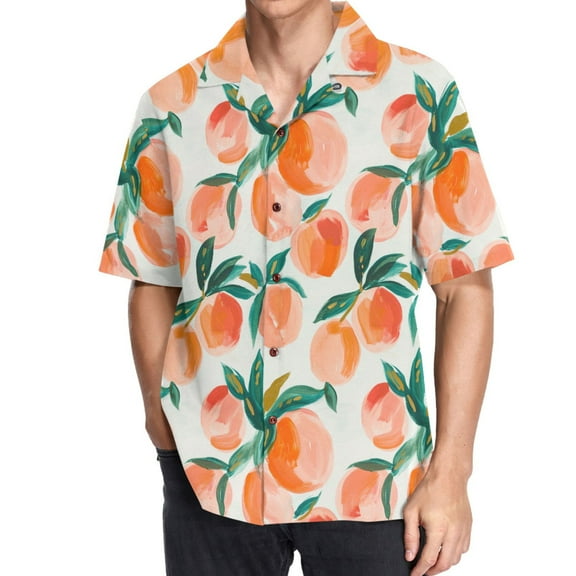 joogoo Men's Hawaiian Shirt Peach Fruit Short Sleeve Casual Button Down Shirts M