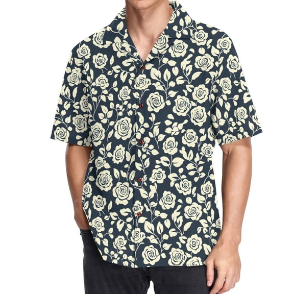 joogoo Men's Hawaiian Shirt Peony Flowers on Black Short Sleeve Casual Button Down Shirts 2XL