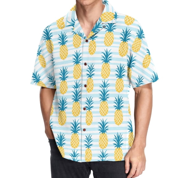 joogoo Men's Hawaiian Shirt Pineapple Stripe Short Sleeve Casual Button Down Shirts XL